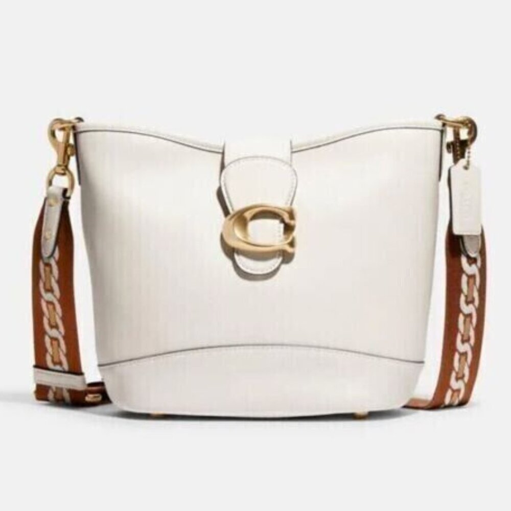 Coach Tali Chalk White Leather Crossbody Bucket Bag  w/2 straps • GORGEOUS!